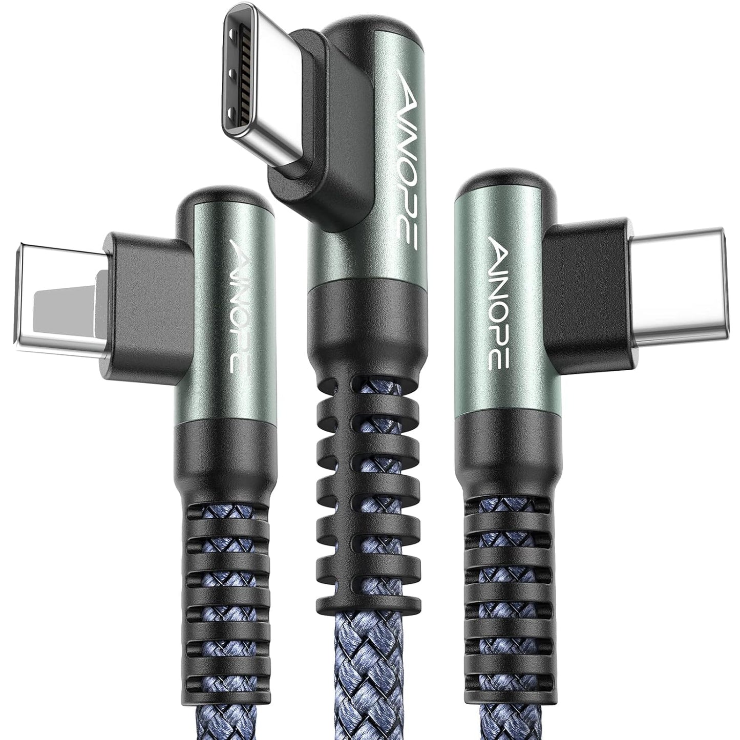 AINOPE USB C Charging Cable (3-Pack, 3.3ft/6.6ft/10ft) 3.1A Fast Charging Right Angle USB Type C Cable, Resistant Nylon Braided USB Cable Compatible Galaxy S10 S9 S8 Plus S21, Note 10 9 8, LG V30
