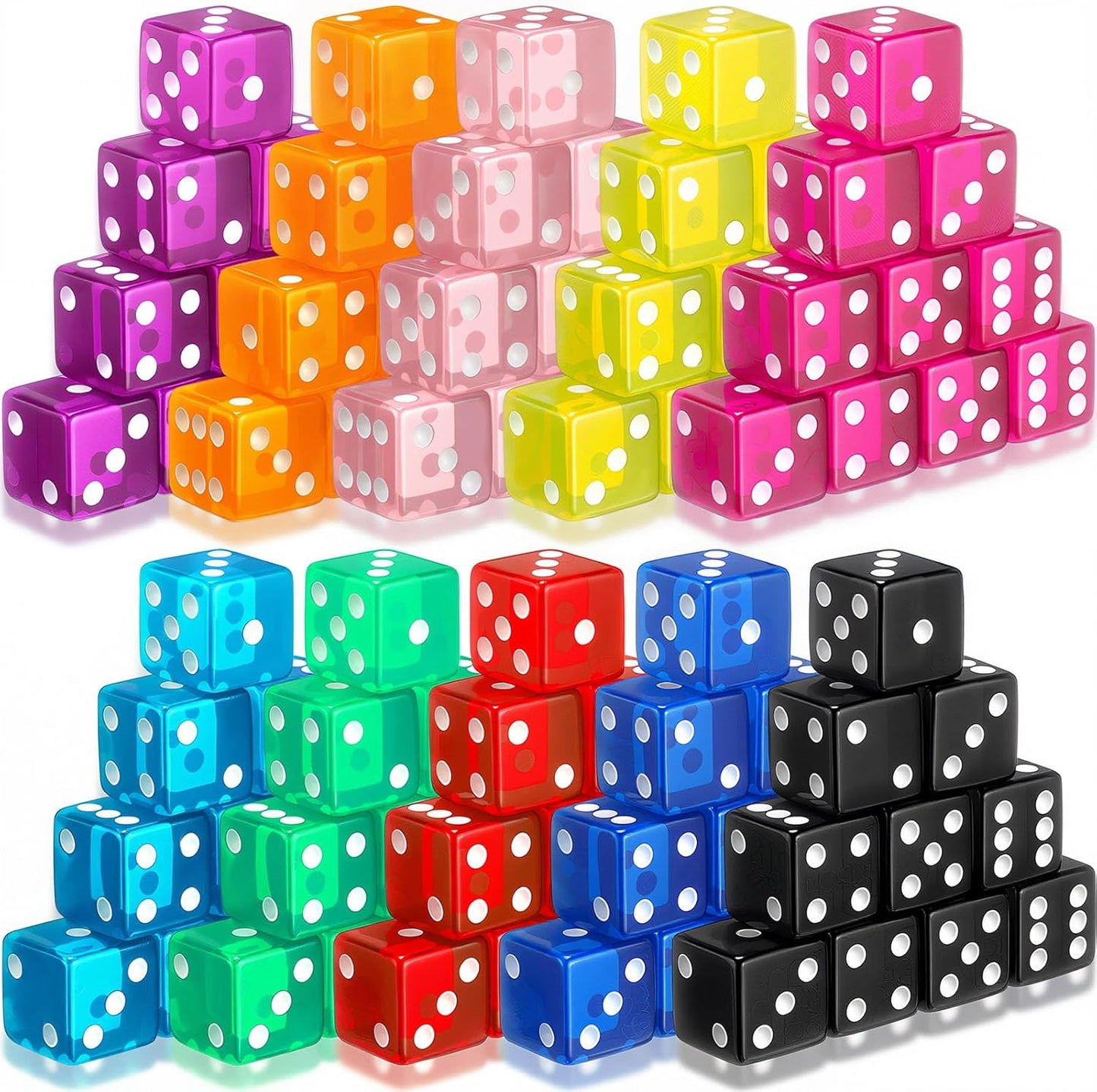 100 Piece 19 mm Casino Style Craps Dice Sets Acrylic and Translucent D6 Dice, Square W/Rounded Edge for Casino, Craps, Table Games and Board Games (Multicolor)