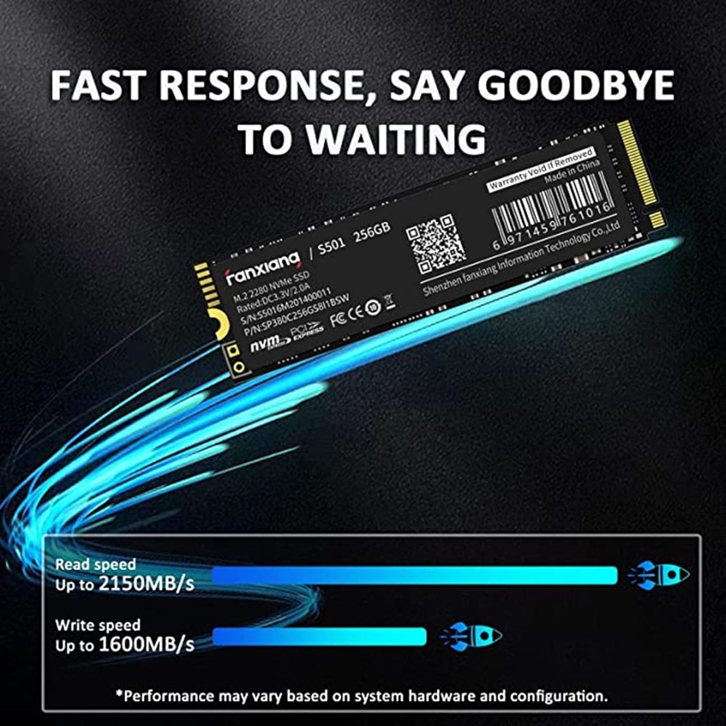 S501 256GB NVMe SSD 3D NAND1.3 PCIe Gen3x4 M.2 2280 Internal Solid State Drive (Read Speed up to 2,050 MB/s) Compatible with Laptop & PC Desktop