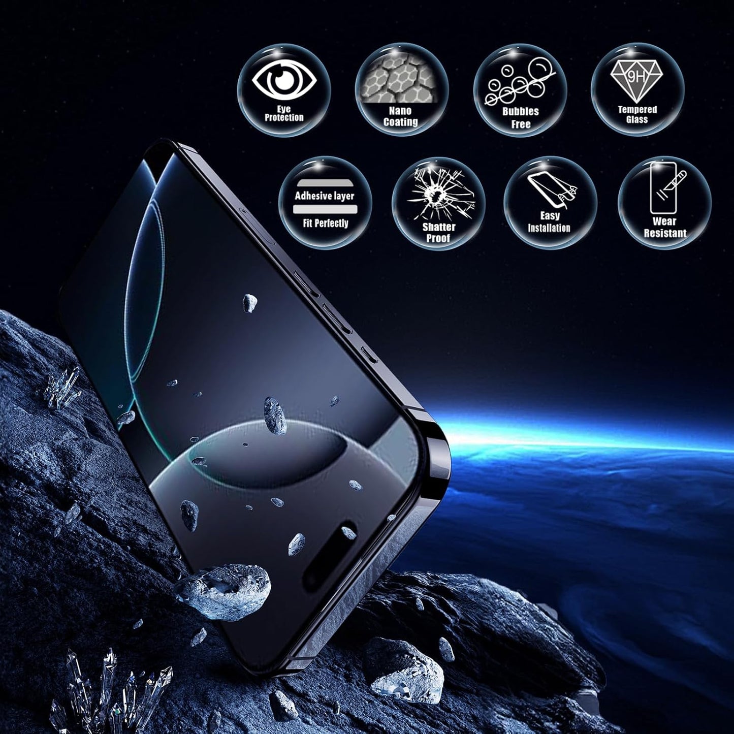 Screen Protector for iPhone 16 Pro[6.3 Inch],3RD Colorless Anti-Blue Light Tempered Glass Films,HD Clear, 9H Hardness, No Bubbles, Case Friendly 2 Pack