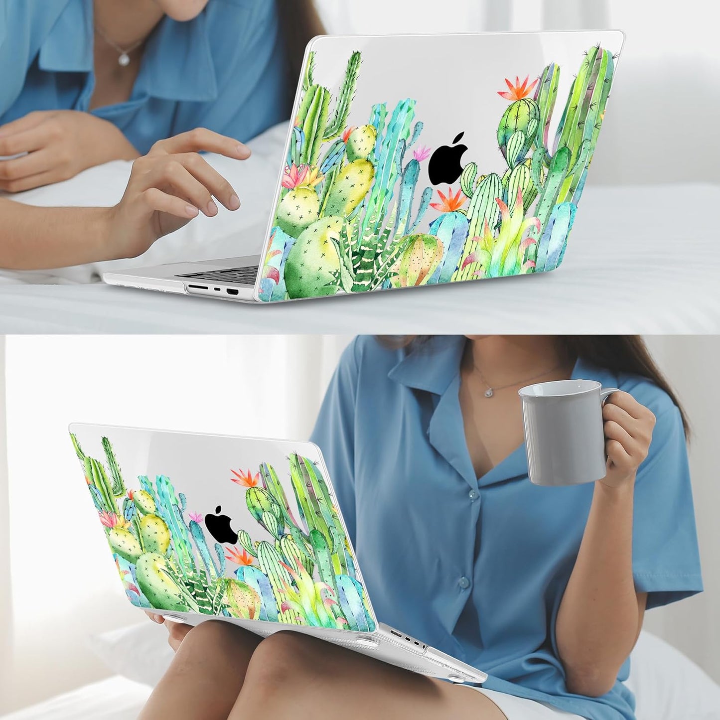 Mektron Case for MacBook Pro 16" M4 A3403 A3186 M3 A2991 M2 A2780 M1 A2485 (2021/2023/2024) Pro/Max with Touch ID, Hard Shell Plastic Laptop Cover Keyboard Cover Screen Protector, Watercolor Cactus