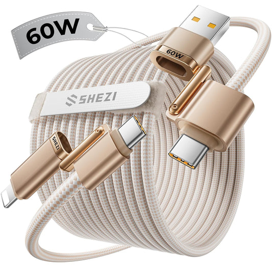 SHEZI 4-in-1 Compatible with USB C to Lightning Cable 60W Fast Charging &Data Transfer, Support to CarPlay & Android Auto,5FT Multi Cords Charger Combo for iPhone/iPad/Samsung/MacBook Cable, Titanium