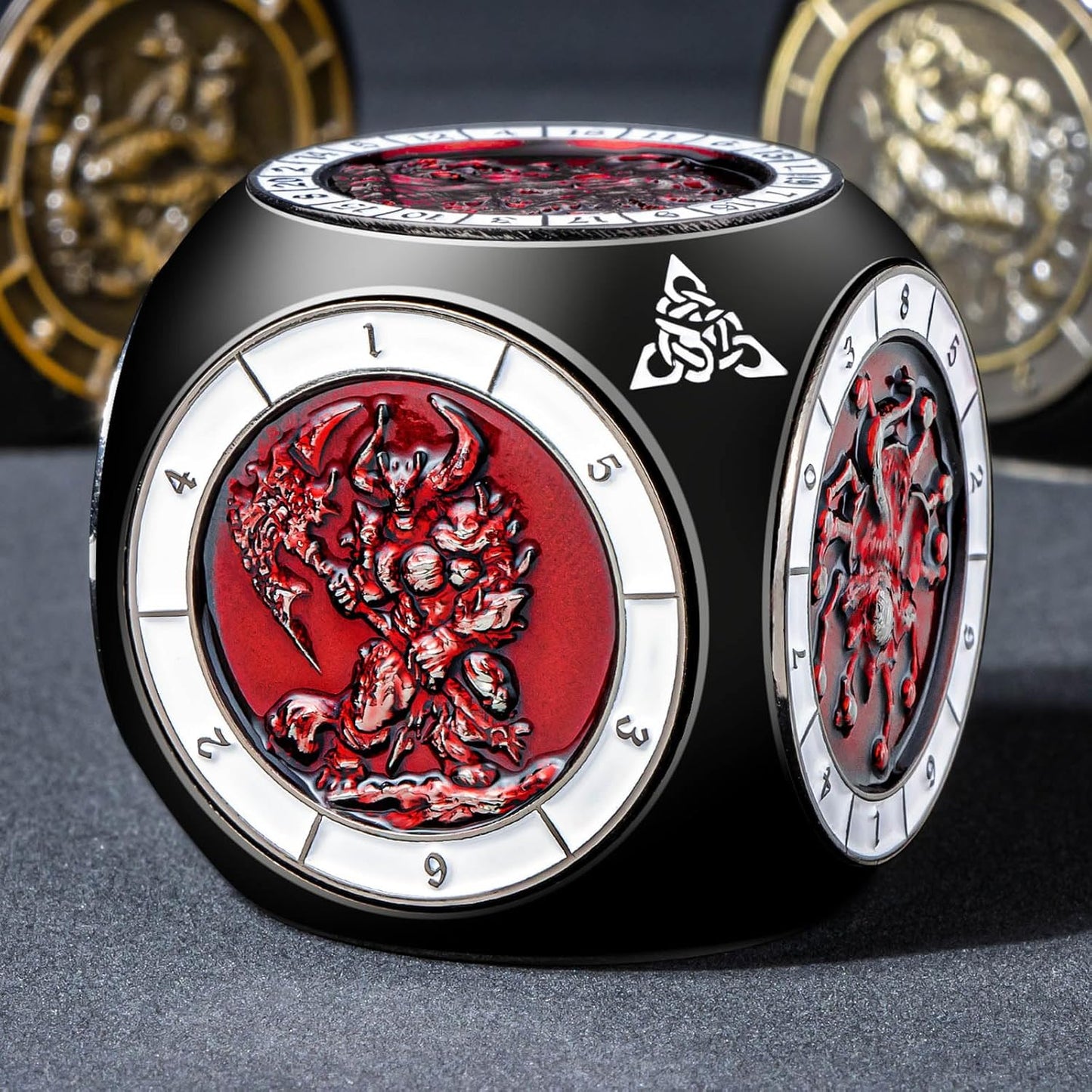 7 in 1 D6 Spinner DND Dice Set D&D, Metal Cube D and D Dice with Gift Box, Dungeons Dragons Role Playing Dice, Black Red