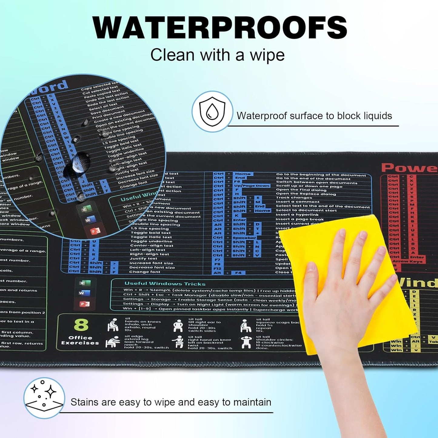 Linoows Office Shortcut Mouse Pad, Extra Large 31.5 x 11.8 Inch Gaming Mouse Mat, PC 200+ Hotkeys Keyboard Mousepad for Excel/Word/PPT/Windows, Waterproof Non-Slip Desk Pad with Stitched Edge