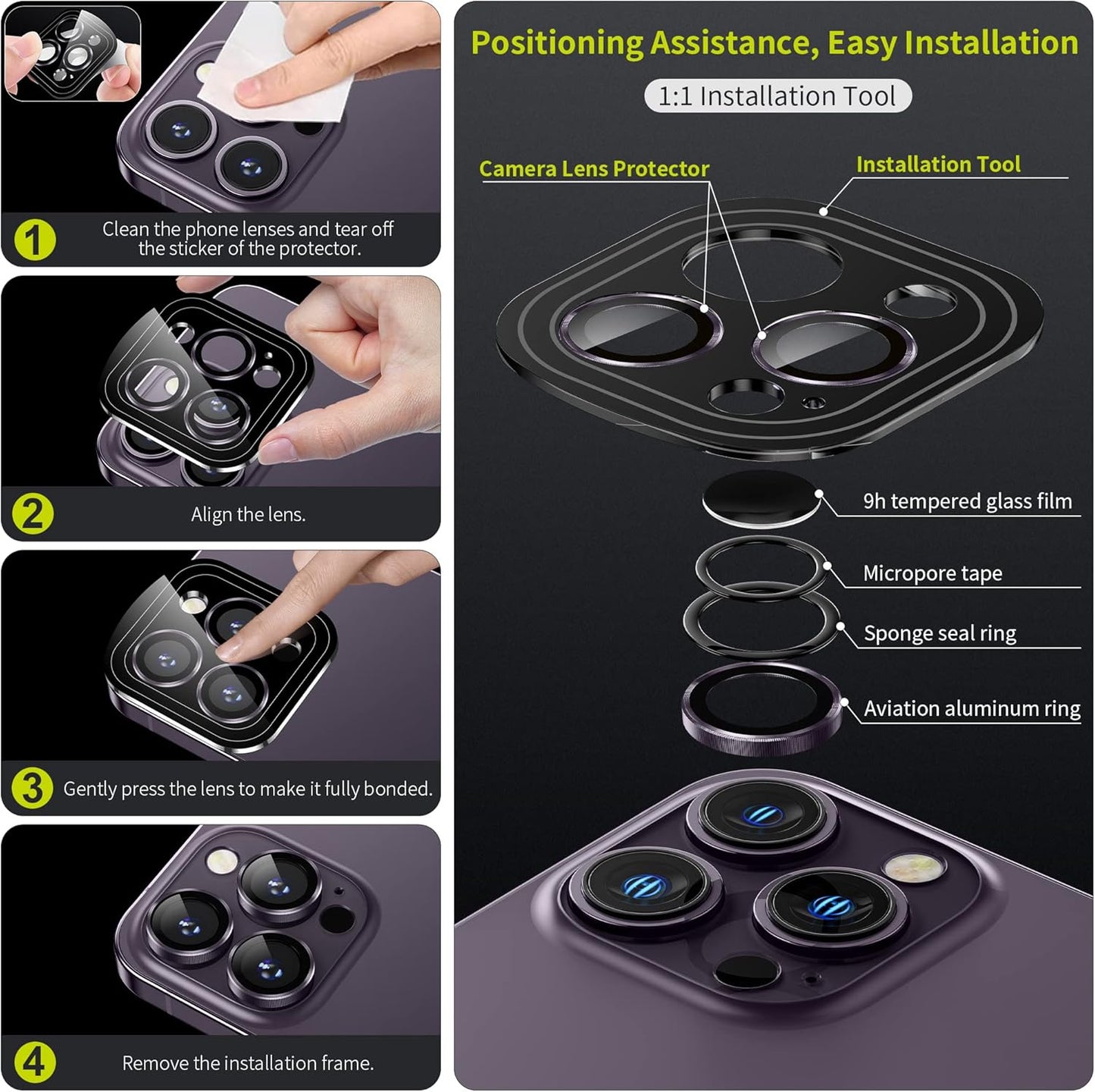 WSKEN for iPhone 14 Pro/iPhone 14 Pro Max Camera Lens Protector,[Night Shooting Mode] HD Tempered Metal Glass Camera Screen Protector Cover Film Accessories,Purple + Purple