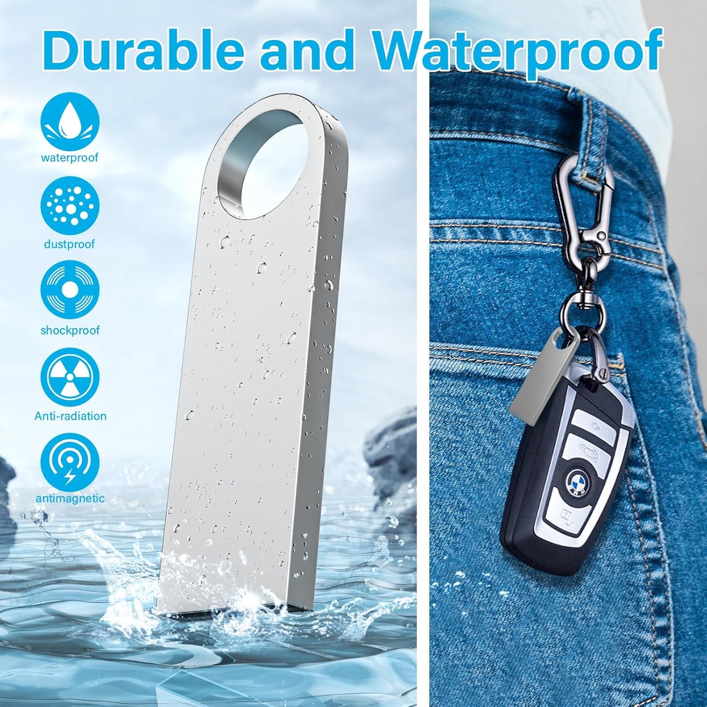 ABLAZE Custom Flash Drive 128GB 10 Pack, Personalized USB with Your Logo Metal Thumb Drives USB 2.0 Memory Stick Pendrive (Sliver)