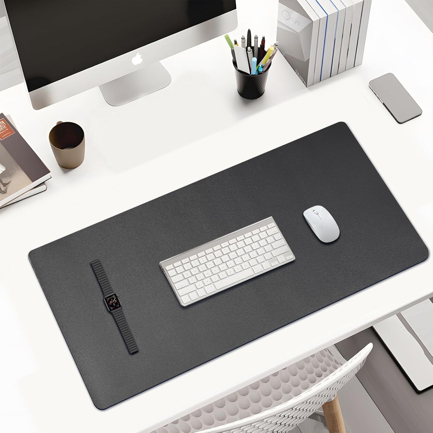 KINGFOM Desk Pad Office Desktop Protecter, PU Leather Desk Mat Blotters Organizer with Comfortable Writing Surface (35.4" x 16.9", Black)