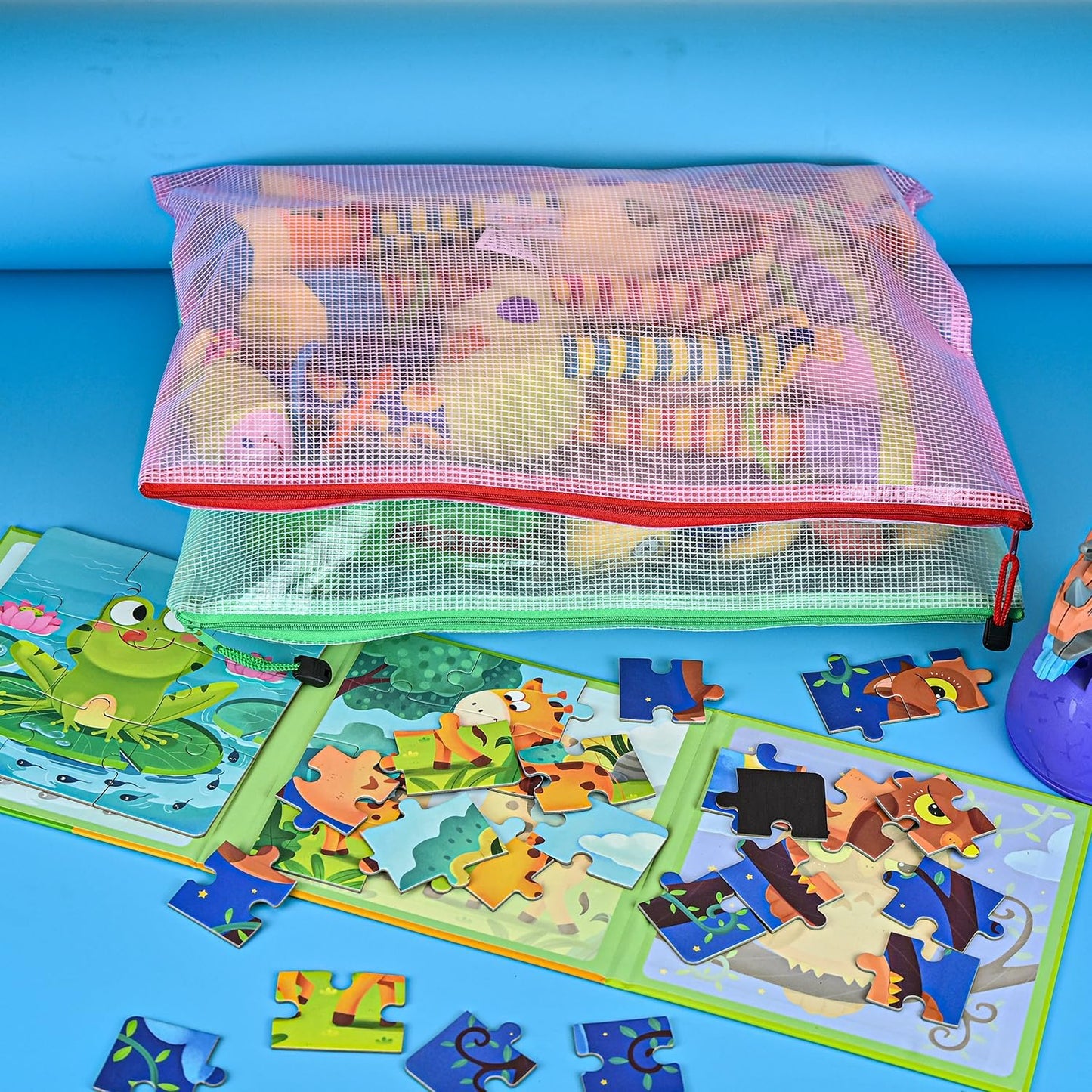 AUSTARK 20 Pcs Zipper File Bags, Plastic Mesh Pouch, Board Game Storage, Waterproof for Office School (A3 Size 16.9''x12'', Multicolored)