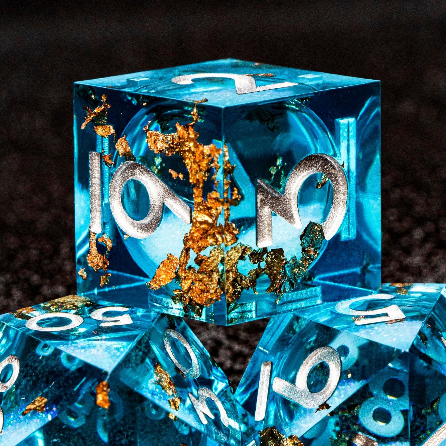 DND Dice Blue Liquid Core Dice Set with Metal Box, Handmade Sharp Edge D and D Polyhedral Dice for use with RPG D&D Role Playing Game