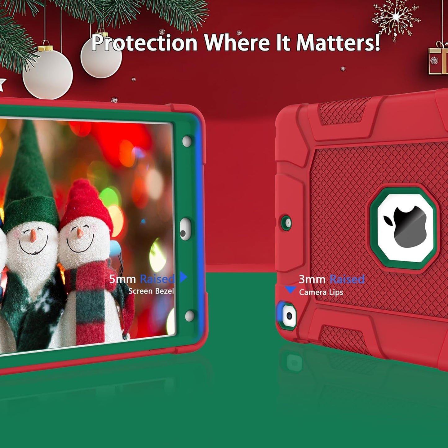 Rantice iPad 9th/8th/7th Generation Hybrid Shockproof Rugged Drop Protection Cover with Kickstand for iPad 10.2'' (Red+DarkGreen)