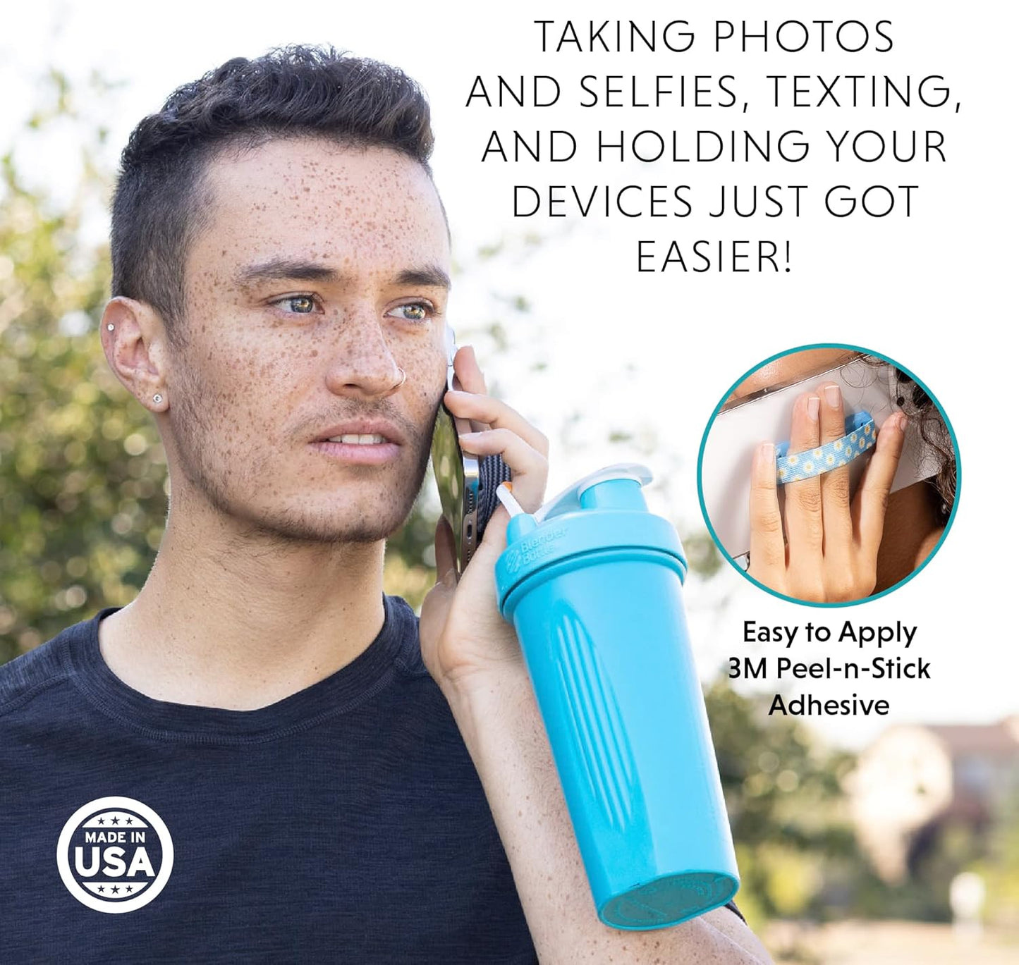 LOVEHANDLE Universal Phone Grip for Smartphones & Mini Tablets - Phone Holder for Hand - Wireless Charging Compatible - Made in The USA - Honeyed Blooms