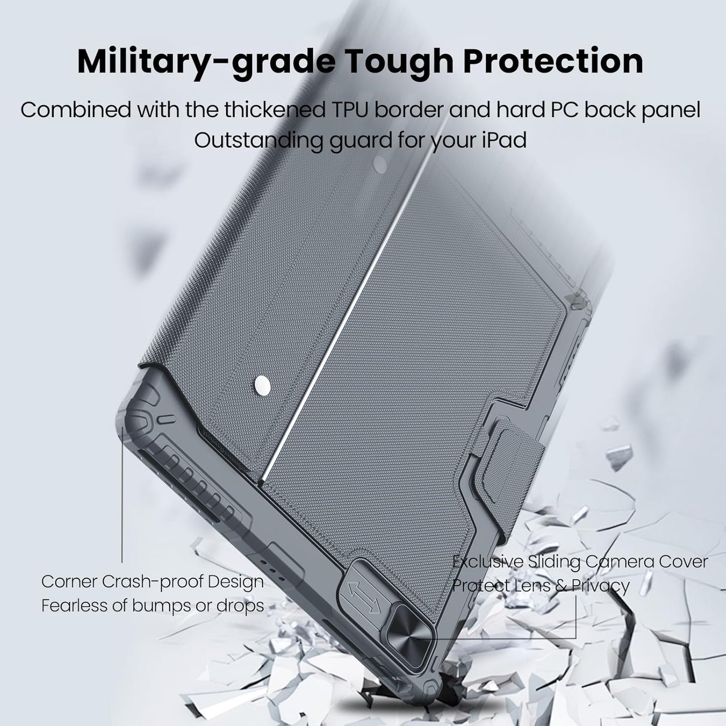 Nillkin Keyboard Case for iPad Air 13-inch (M3 2025/M2 2024), iPad Pro 12.9-inch (6th/5th/4th/3rd Gen) Rugged Case with Detachable Keyboard, Magic Trackpad, 7-Color Backlit, Portrait/Landscape, Gray