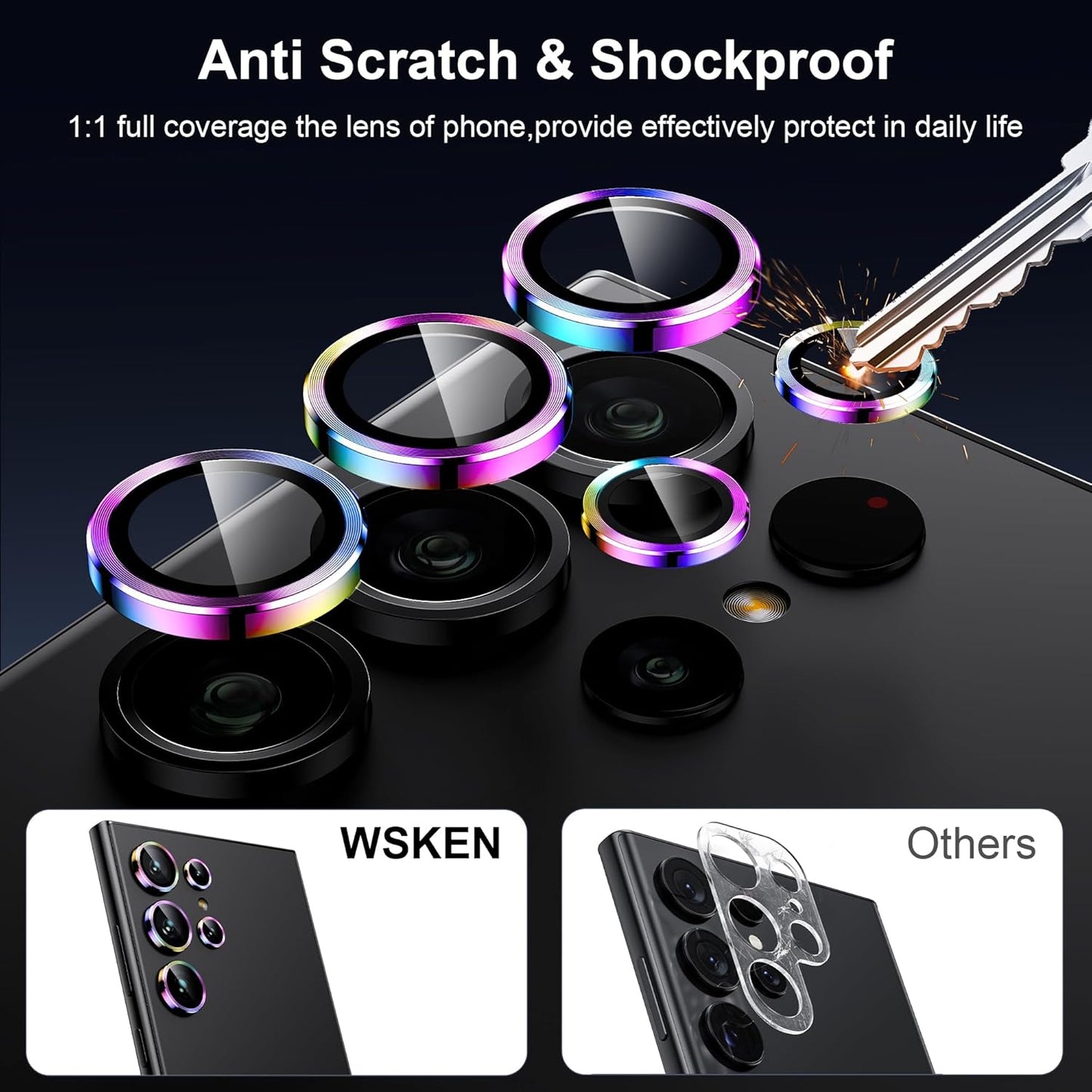 WSKEN for Samsung Galaxy S24 Ultra Camera Lens Protector, Ultra Thin Scratch Resistant 9H Tempered Glass with Aluminum Metal Circle Camera Screen Protector Cover Accessories, Colorful
