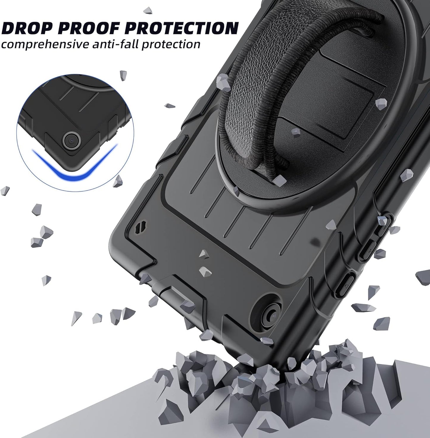 for Samsung Galaxy Tablet A8 Case 10.5 inch 2022 SM-X200/X205/X207 with Screen Protector [360 Rotating Stand] &Hand Shoulder Strap Shockproof Rugged Protective Cover|Black