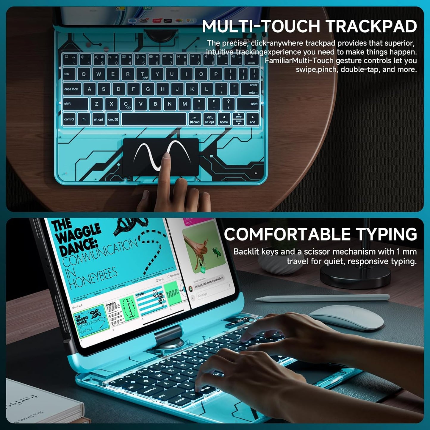 Transparent Case with Keyboard iPad Air (M3/M2,2025/2024) 11 Inch,Compatible 10.9" iPad Air 5th/4th & 11" iPad Pro 4/3/2/1,7-Color Backlit,Wireless Keyboard, 360°Rotating,with trackpad,Blue