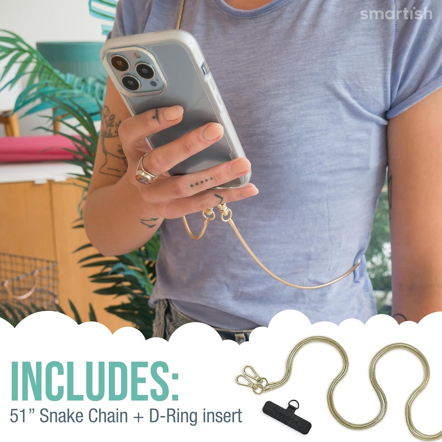 Smartish Phone Lanyard - Case Clinger - Universal iPhone Holder w/Detachable Crossbody Shoulder Neck Strap Compatible w/All Phone Cases - Gold Snake Chain