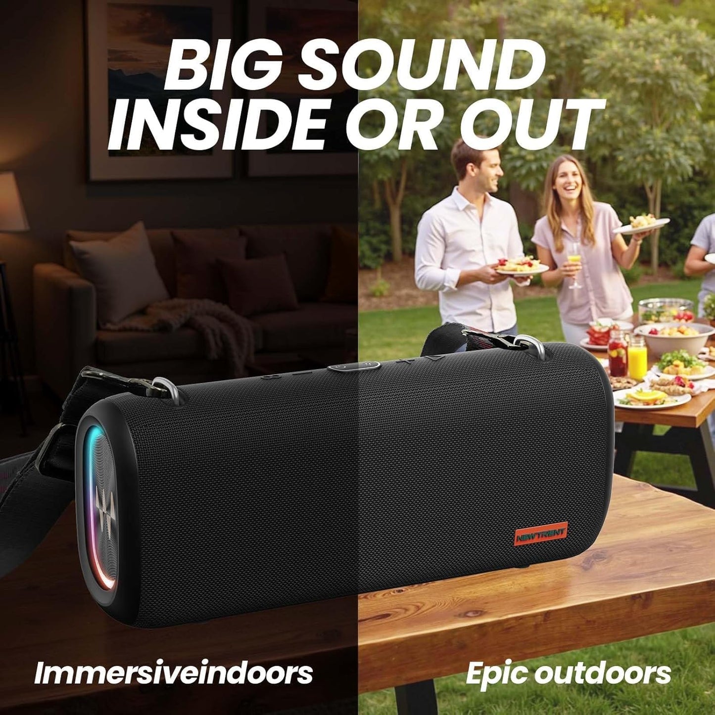 Vibe Pro Outdoor Bluetooth Speaker, 80W Peak Loud Portable Wireless Speaker, Waterproof IPX65, Deep Bass, RGB Lights, Studio Quality Sound Powered by Waves Audio, Party & Pool Ready (Black)