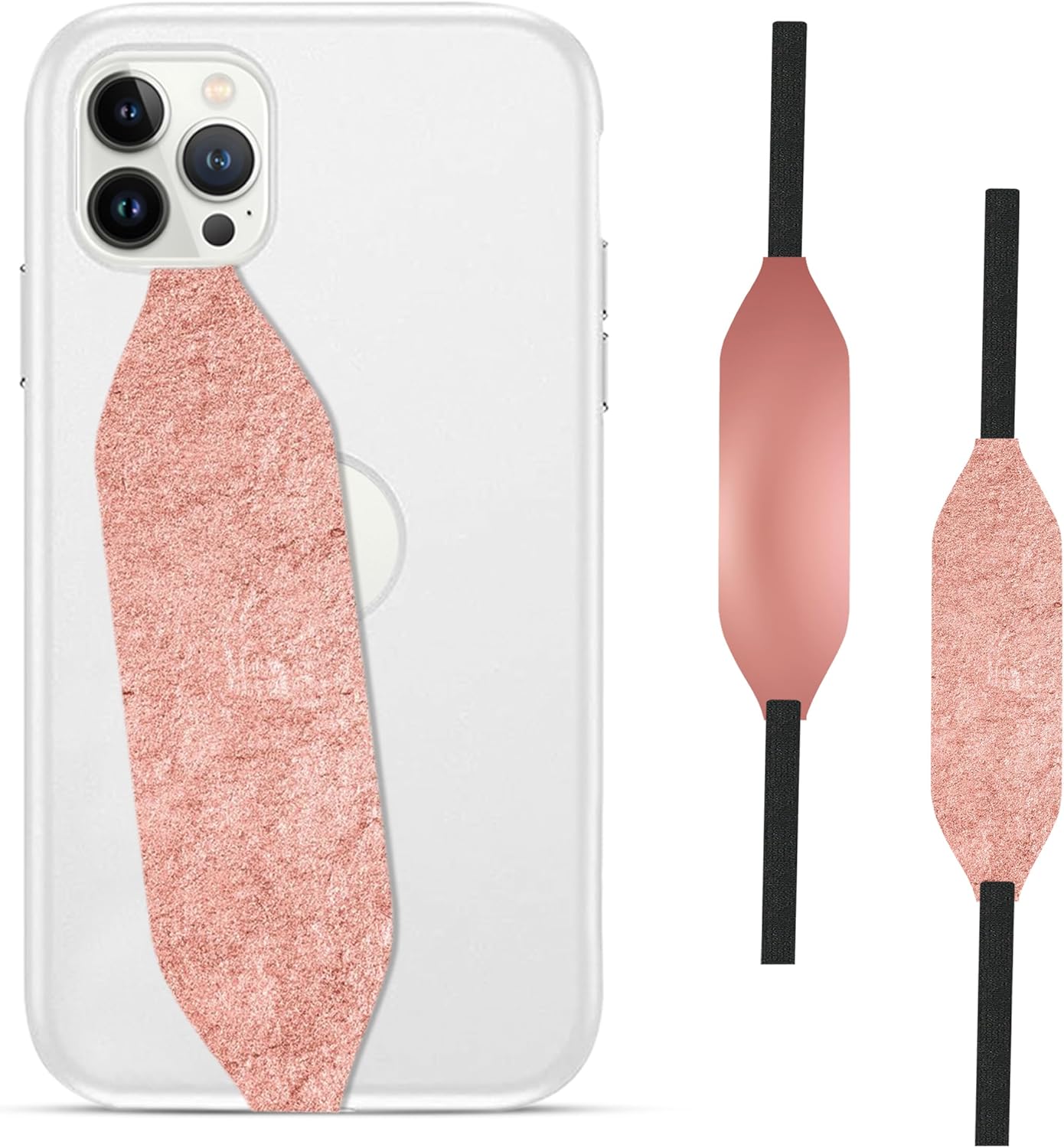 Phone Grip Strap - Pack of 2 Reversible Finger Holder for Phone Back, Customizable Anti-Slip Design, Wireless Charging Compatible Detachable Holder for iPhone - Metallic Rose