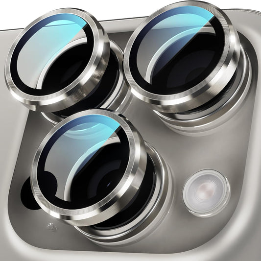 YWXTW Camera Lens Protector for iPhone 16 Pro/iPhone 16 Pro Max, [1 Step Installation Tray] Tempered Glass Screen Protector Metal Individual Camera Cover Accessories Case Friendly (Natural Titanium)