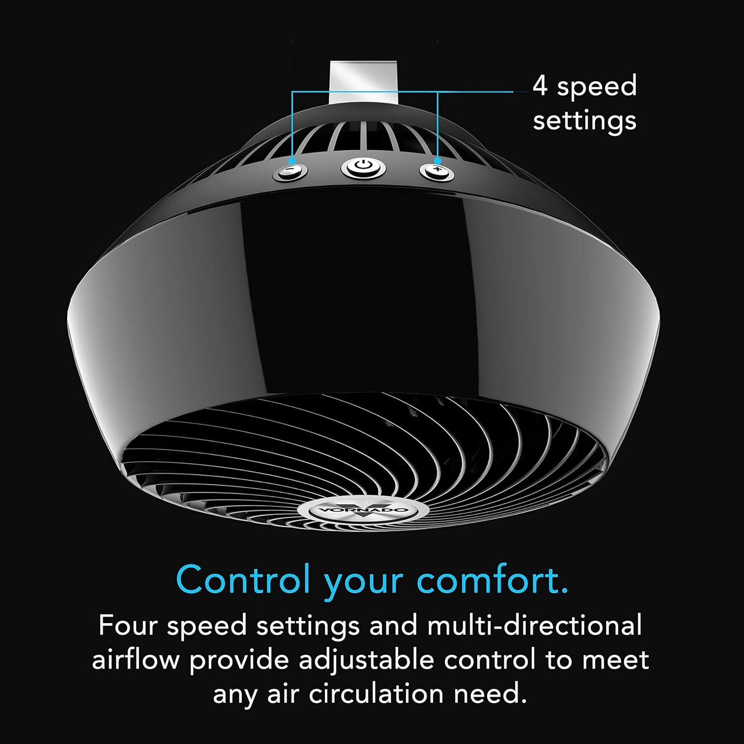 Vornado 560 Whole Room Air Circulator, Medium Floor 4 Speeds, Adjustable Tilt, Easy to Clean, Quiet Fan for Home, Office, Bedroom, Black