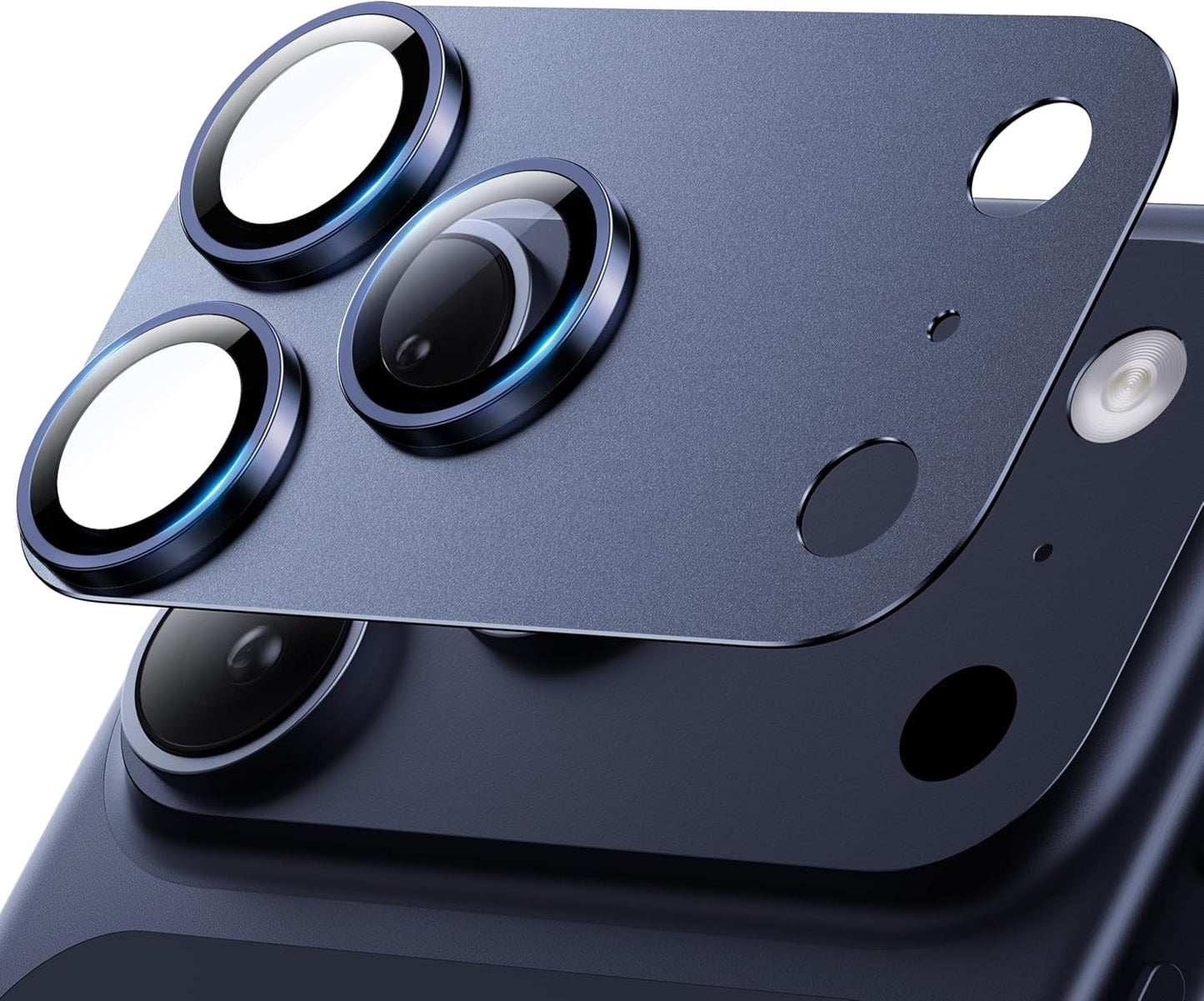 Hoerrye for iPhone 17 Pro Max Camera Lens Protector - [12FT Shatterproof Military Grade] [Strong Adsorption] 9H+ Tempered Glass Camera Screen Full Protective Cover Case Friendly,Deep Blue