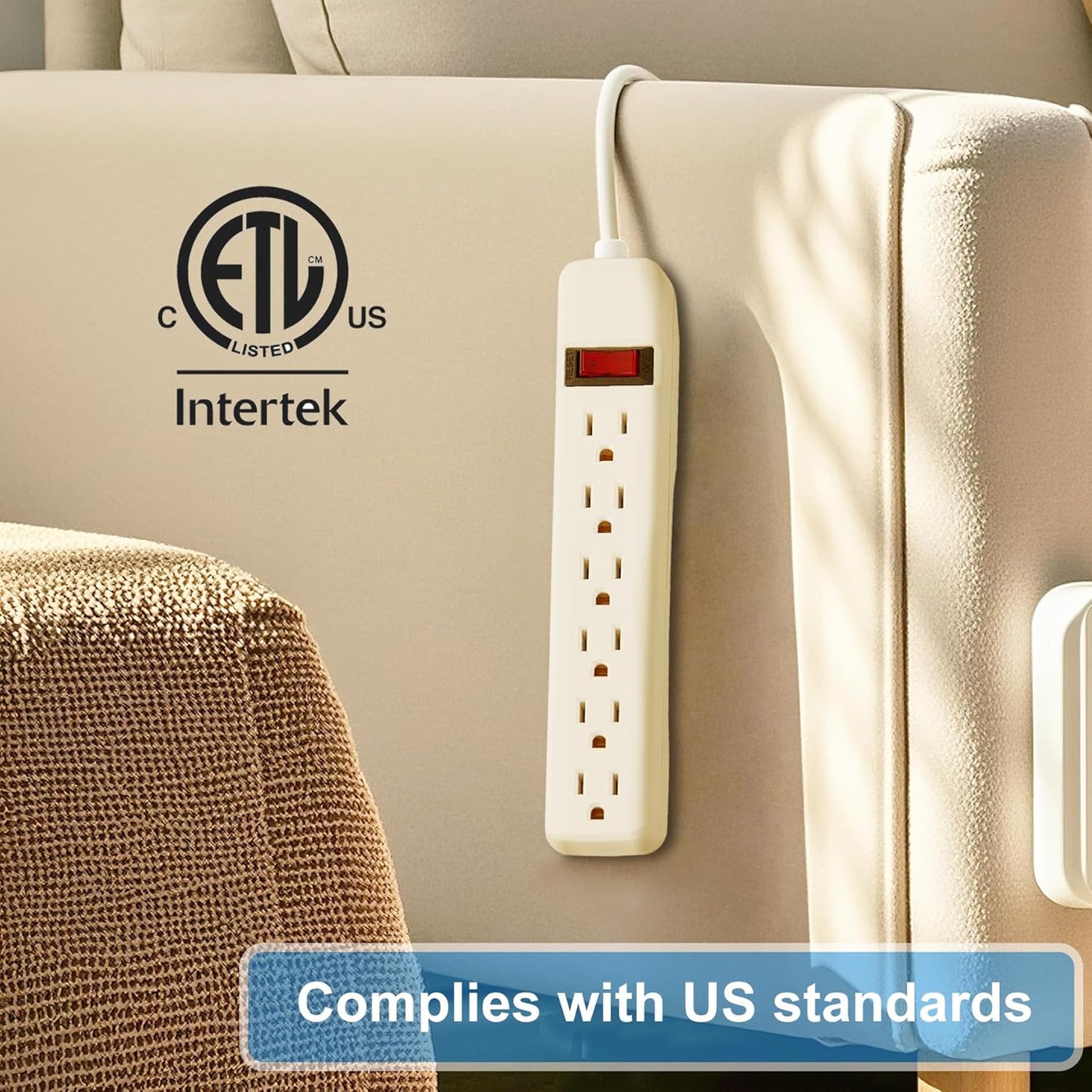 6-Outlet Surge Protector 2pk – 250 Joules, 2ft Cord, 15A/125V, 1875W Max – Right Angle Plug, Black – Home, Office, & Electronics Protection