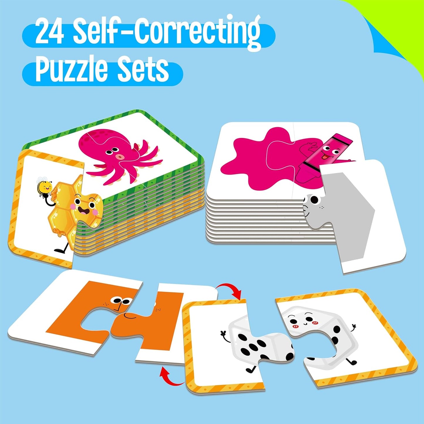 24 Set Color & Shape Puzzles, Self-Correcting Puzzle Matching Game Educational Hands-on Activities for Toddlers, Kindergarten, First Learning Learning Games Toys for 3 Years Old