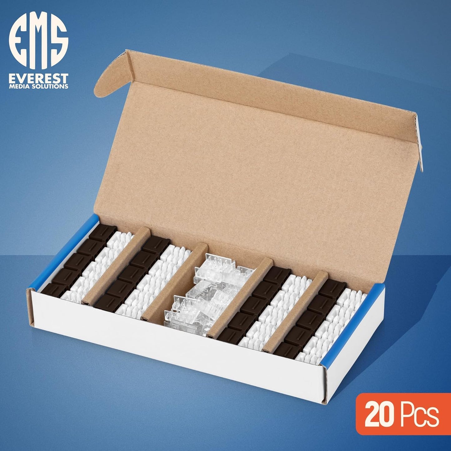 Everest 90° Angled RJ45 Cat6 Keystone Jacks 20-Pack in Brown - Slim Profile Female RJ45 Connectors - Cat 6 Keystone Jack - Compatible with 90° Angled Speed Termination Tool - easyJACK (B094WB91H3)