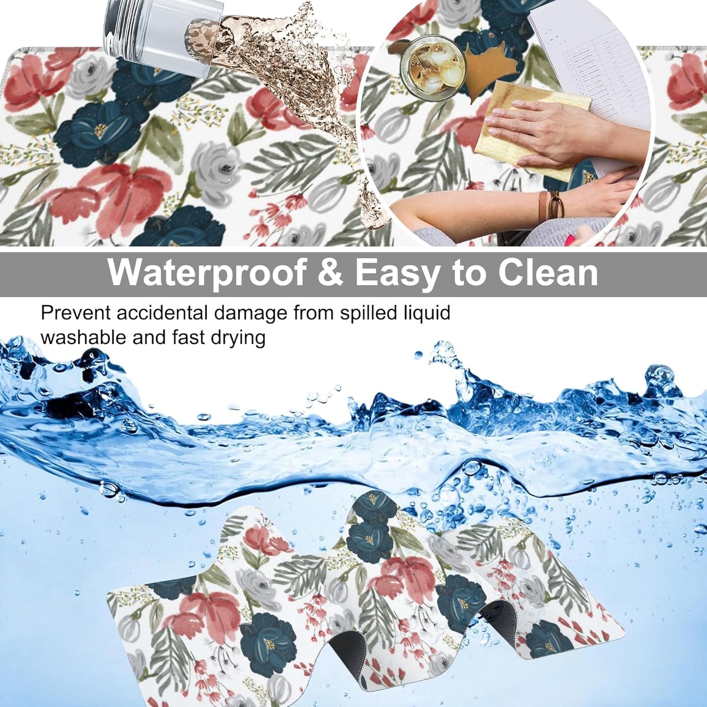 Watercolor Flowers Desk Mat,Large Colorful Floral Gaming Keyboard Mouse Pad,Non-Slip Rubber Base Desk Pad Thick Stitched Edges Waterproof Mousepad Mouse Mat 31.5"x11.8"