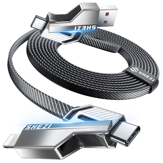 4-in-1 Long USB C Cable 45W 10FT Compatible With Lightning Cable [Fast Charging&Data Transfer] Flat Nylon Braided for iPhone iPad Charger Cord, Multi Charge Wire Combo with L/Type C/USB A Port