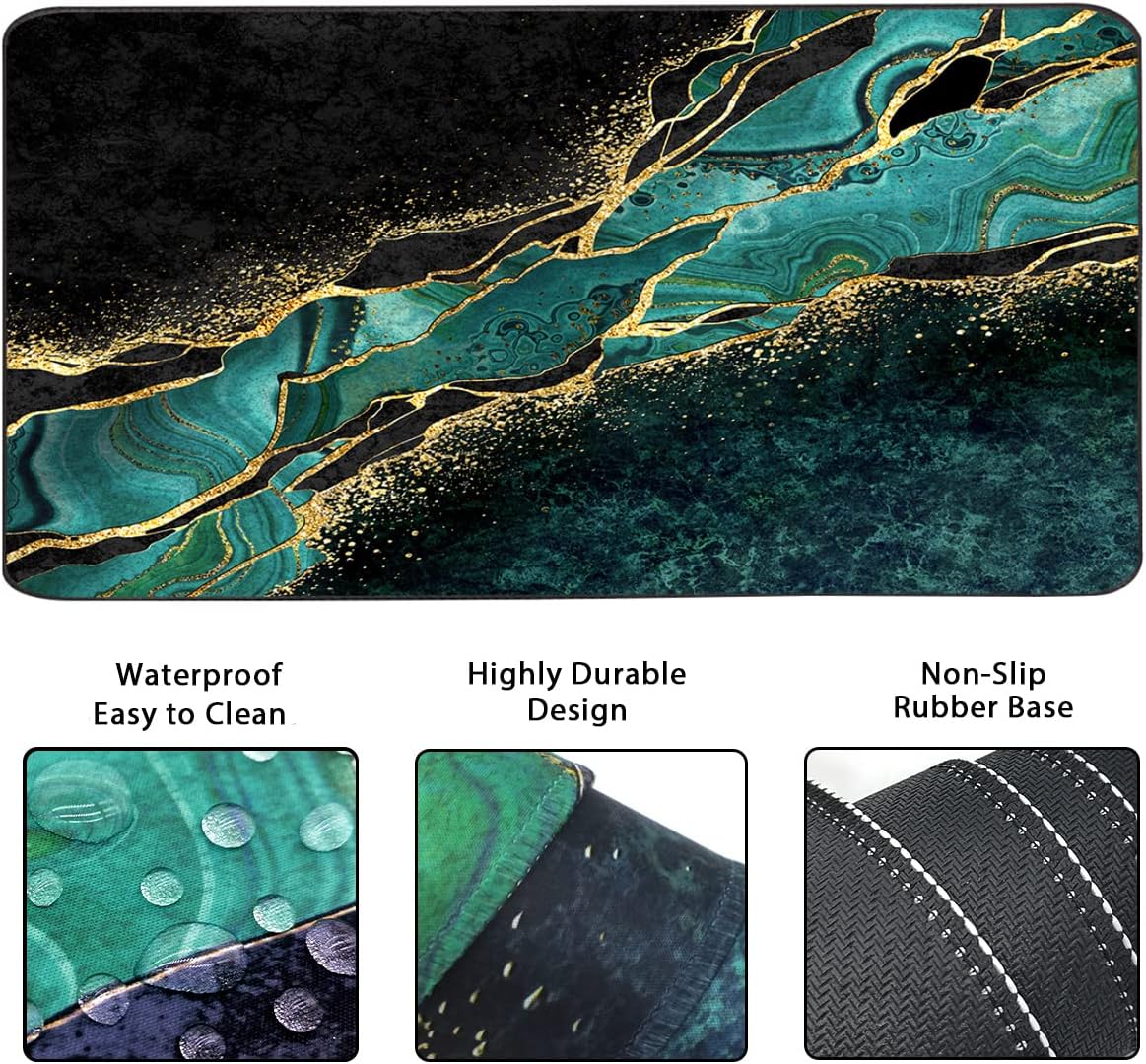 Keyboard Mouse Pad Set, Extended Mouse Pad+Keyboard Wrist Rest Support, Memory Foam Ergonomic Easy Typing, 3Pcs (35.4×15.7 in) Desk Pad Set for Home Office Study Game - Malachite Marble