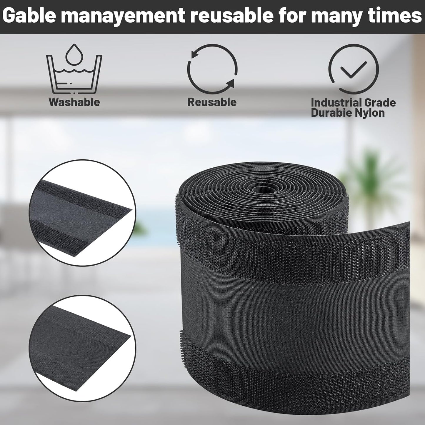 IHKFILAN Carpet Cord Cover Carpet Cable Management Under Desk Cable Grip Strip Black Hook and Loop Tape Cable Polyester Cover Protect Cables to Prevent Tripping Over Wires for Homes & Office (30ft)