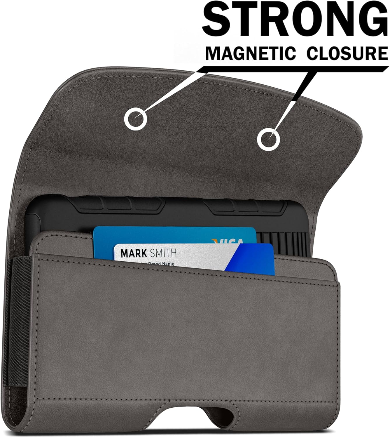 PiTau Holster for iPhone SE 8 7 6s 6, Premium Cell Phone Belt Holder Case with Clip Loops ID Card Carrying Pouch Cover for Men, (Fits Apple Phone with Case on) Pewter Small