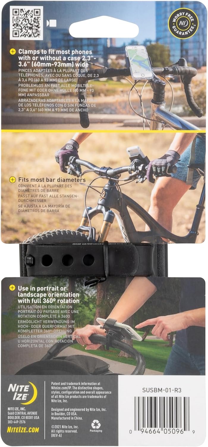 Nite Ize Squeeze Rotating Smartphone Bar Mount - Bike Mount Phone Holder for Handlebars - Phone Holster Accessories - Rotating Phone Holder with Easy-to-Squeeze Levers - Black