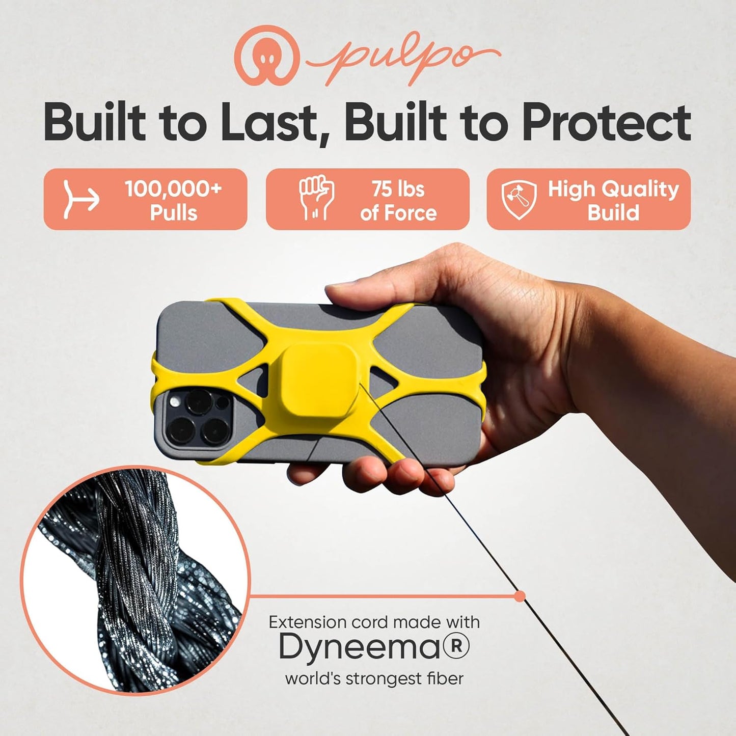 Pulpo Phone Leash Lightning Yellow Fits Smartphones Up to 6.8"-Retractable Anti Theft Phone Tether for Skiing & Kayak Tether, Pickpocket Proof Cellphone Lanyard,Anti-Theft Cellphone Leash for Festival