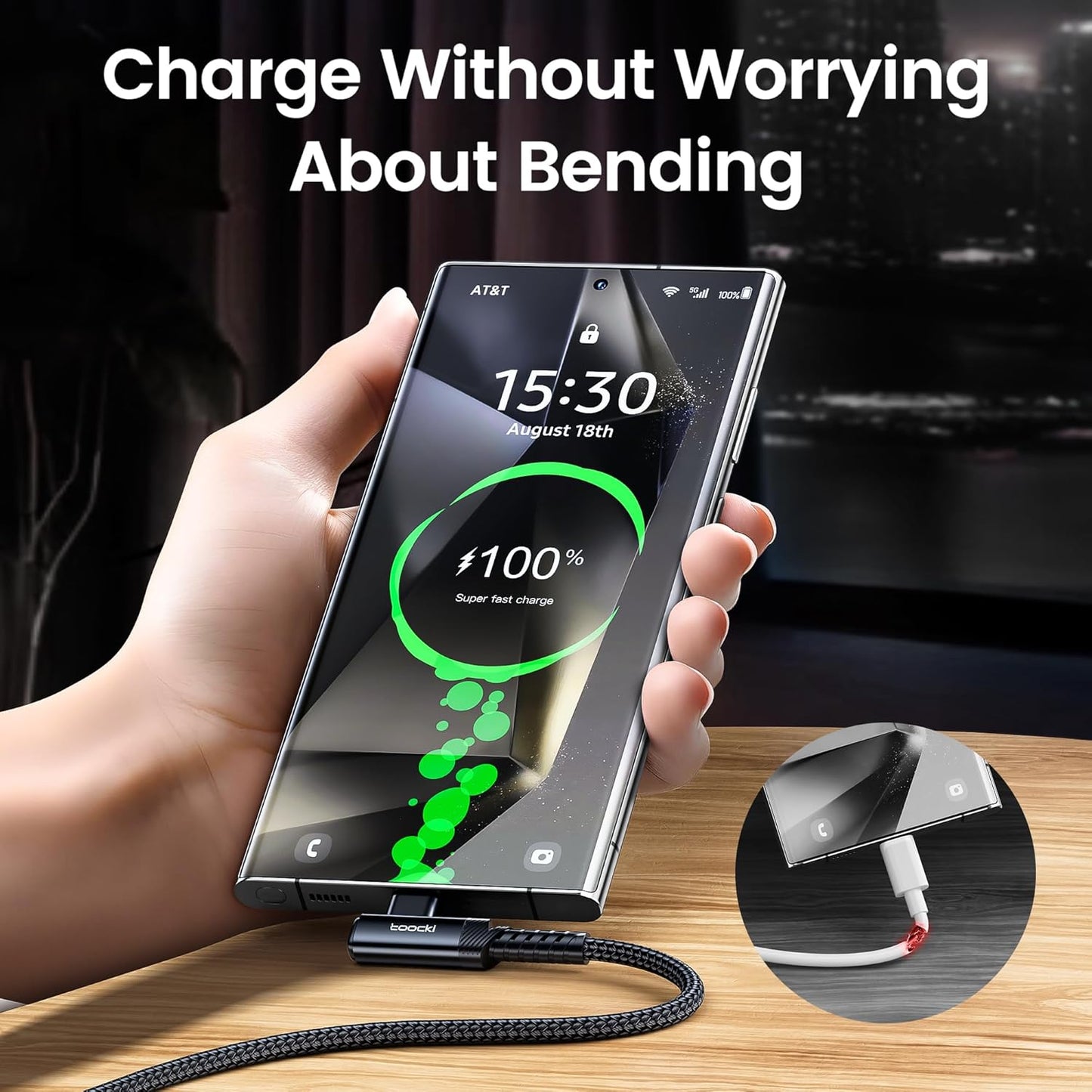 USB to USB C Cable [10ft, 2Pack ] USB A to Type C Right Angle Charger Cord 90 Degree Braided Fast Charging for iPhone 16/15/15 Plus/15 Pro/15 Pro Max/Samsung Galaxy S10 S10+, A15 A25, LG V30, Switch