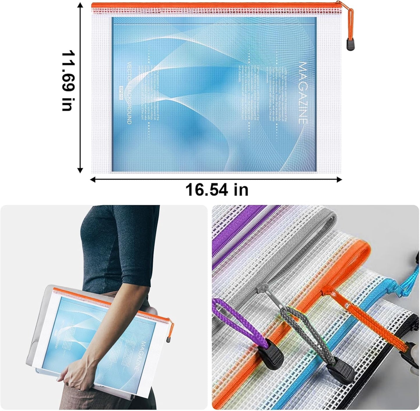 Zipper Pouch,Puzzle Bag,A3 Size Extra Large Zipper Bags,12pcs Waterproof Zipper Pouches for Puzzle Board Game Storage,for Travel,Office and Home Organize.