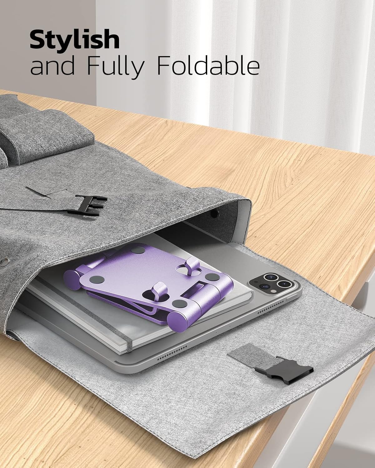 Nulaxy Dual Folding Cell Phone Stand, Fully Adjustable Foldable Desktop Phone Holder Cradle Dock Compatible with Phone 16 15 14 13 12 11 Pro Xs Xs Max Xr X 8, Nintendo Switch, All Phones - Purple