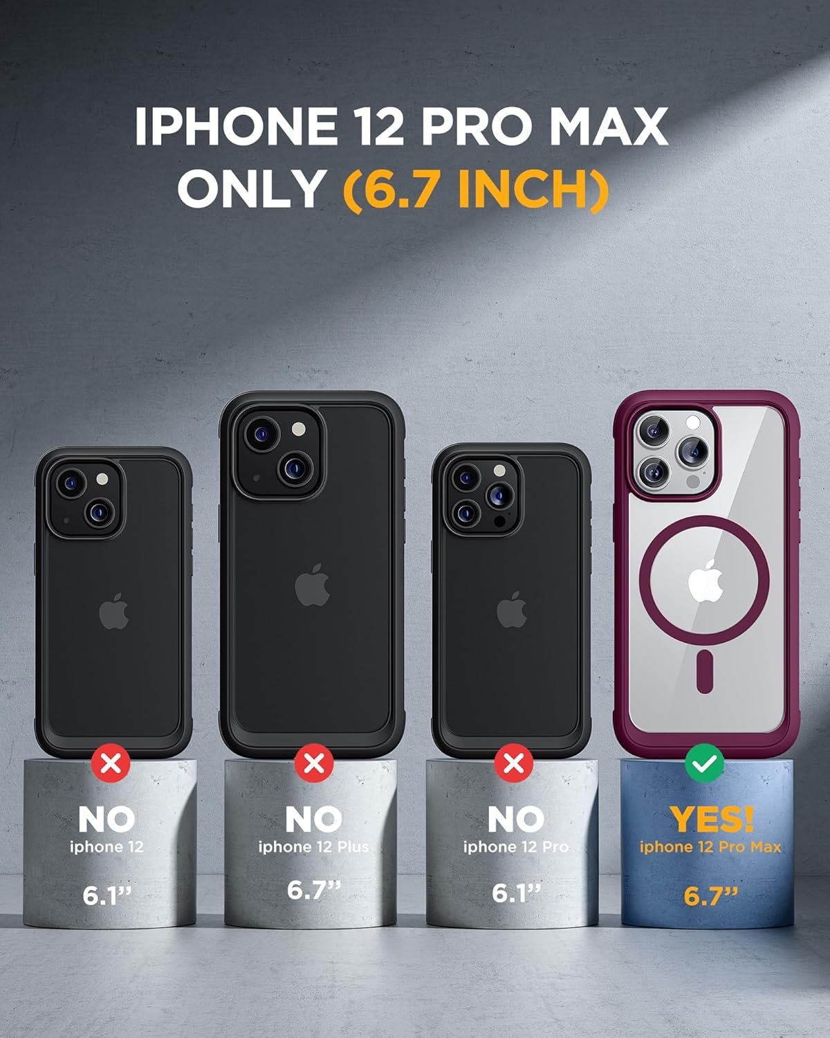 Miracase Magnetic for iPhone 12 Pro Max Case [Compatible with MagSafe] Full-Body Phone case with Built-in Glass Screen Protector& Camera Protector, Military Drop Proof 12 Pro Max Cover, Wine Red