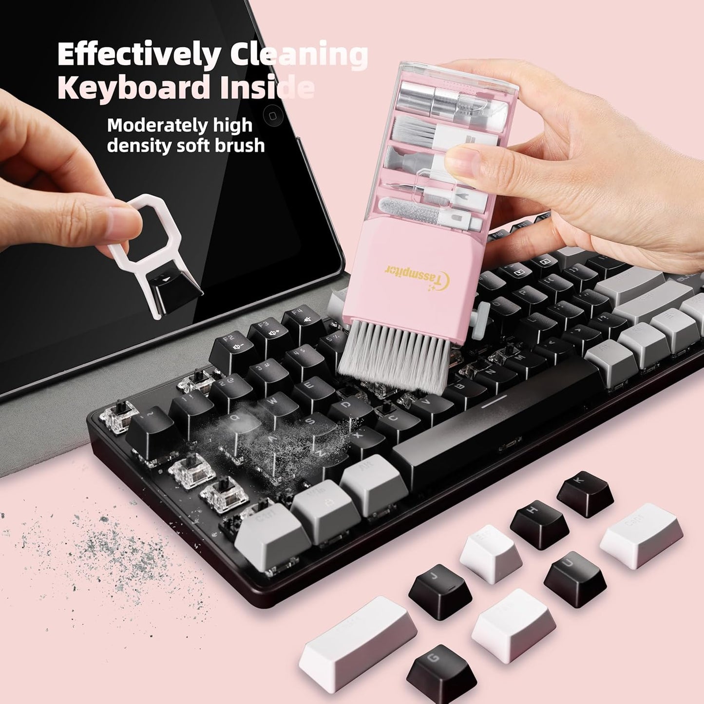 Keyboard Cleaning Kit, All in 1 Laptop Cleaning Kit for MacBook iPhone iPad Camera Lens Airpods Computer, Compact Keyboard Cleaner with Spray and Brush, Multitool for Electronic Screen