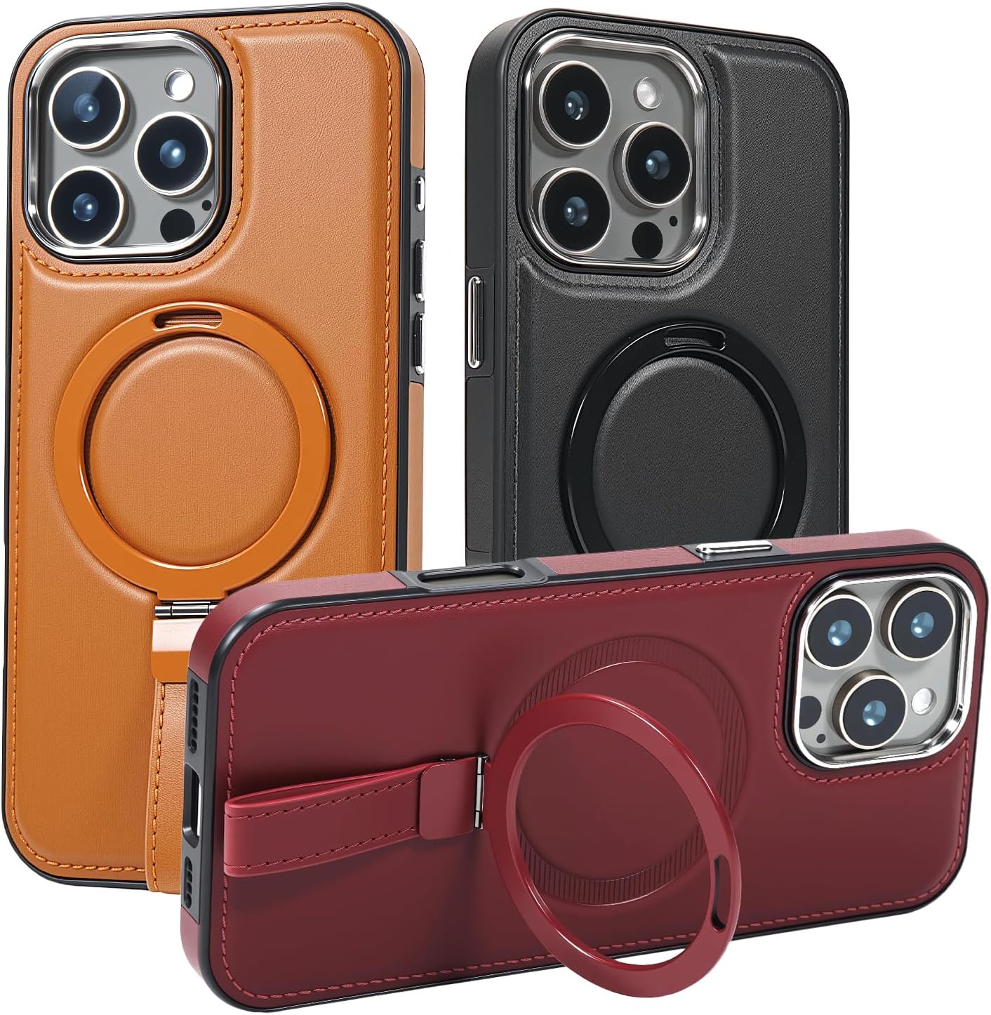 Leather Case, Suitable for iPhone 16 Pro Max Case, Invisible Magnetic Design, Equipped with a Lanyard and Foldable Stand, Black, Yellow and red (Yellow, iPhone 16 Pro Max)