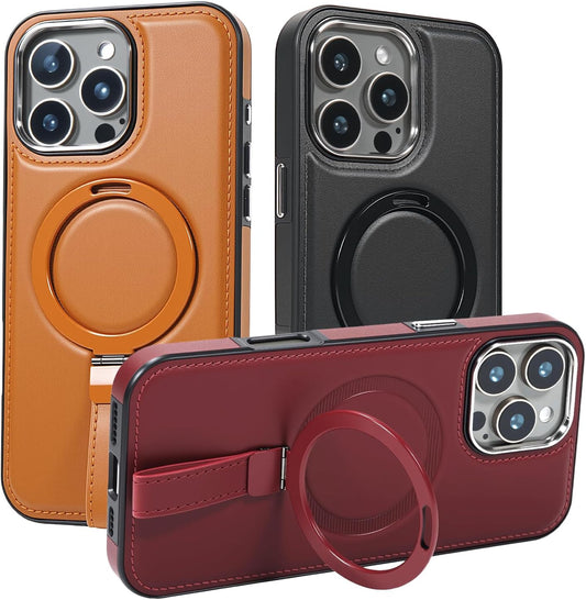 Leather Case, Suitable for iPhone 16 Case, Invisible Magnetic Design, Equipped with a Lanyard and Foldable Stand, Black, Yellow and red (Red, iPhone 16)