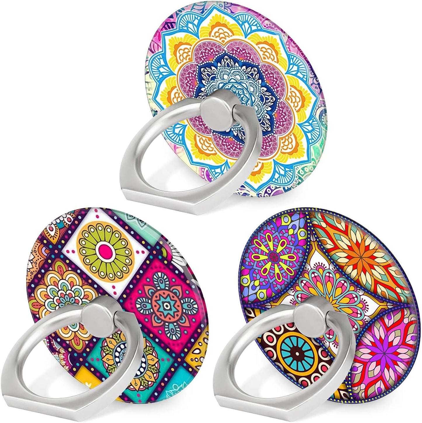 Bonoma Cell Phone Ring Holder Stand, 3 Pack Colorful Mandala 360 Rotation Universal Smartphone Ring Grip Stand Compatible with Smartphones and Tablets