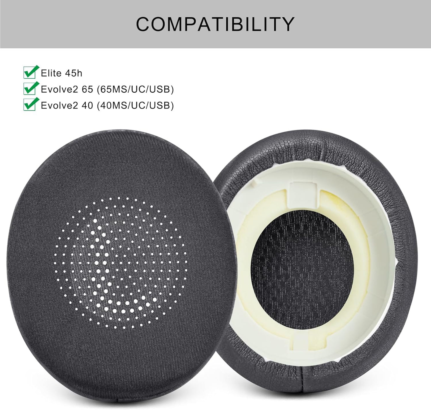 Ear Pads Replacement for Jabra Elite 45h - Cooling Gel Cushions for Evolve2 65 40 MS UC USB Wireless On-Ear Headphones with Memory Foam (Black)