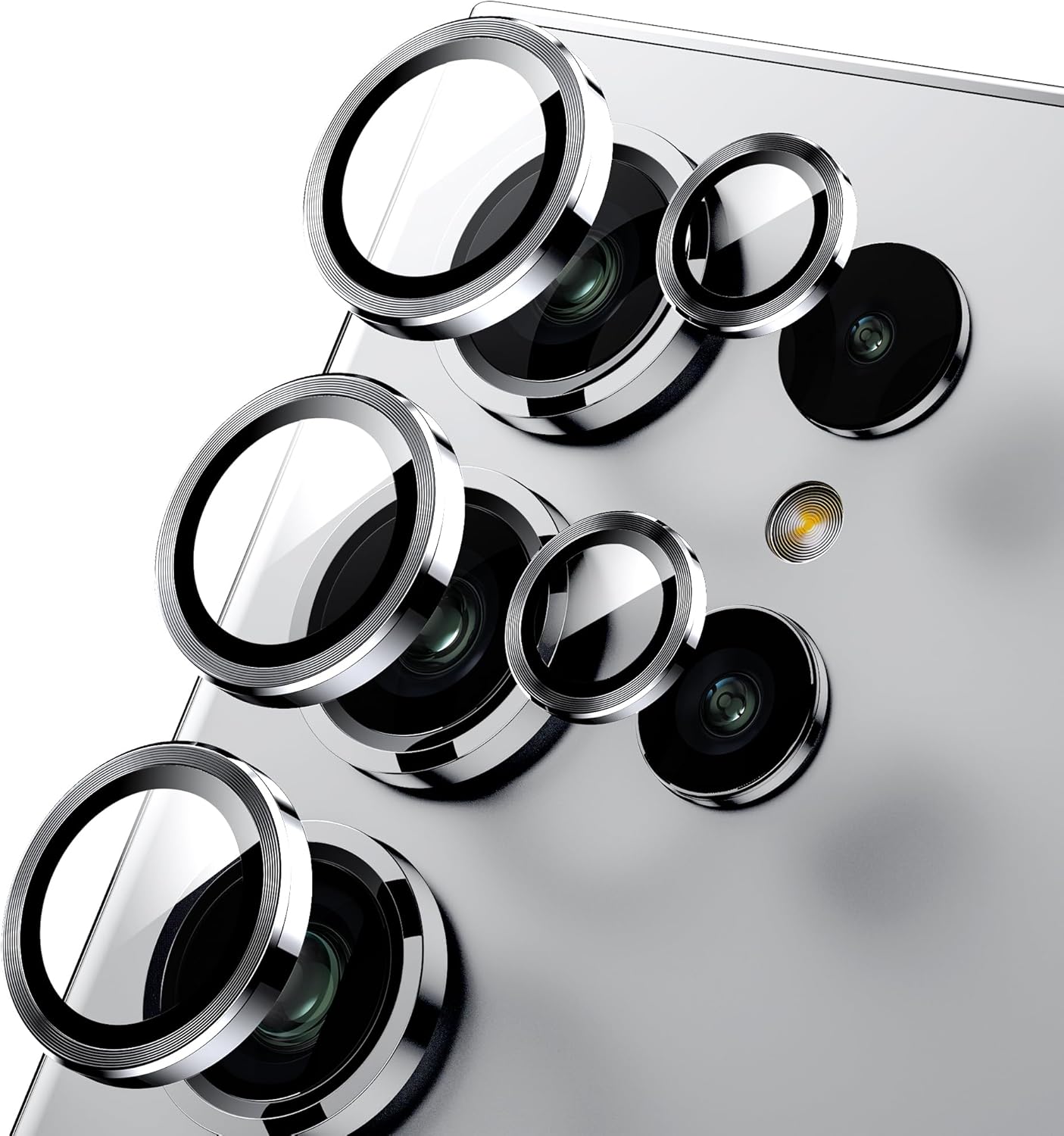 WSKEN for Samsung Galaxy S24 Ultra Camera Lens Protector, Ultra Thin Scratch Resistant 9H Tempered Glass with Aluminum Metal Circle Camera Screen Protector Cover Accessories, Silver