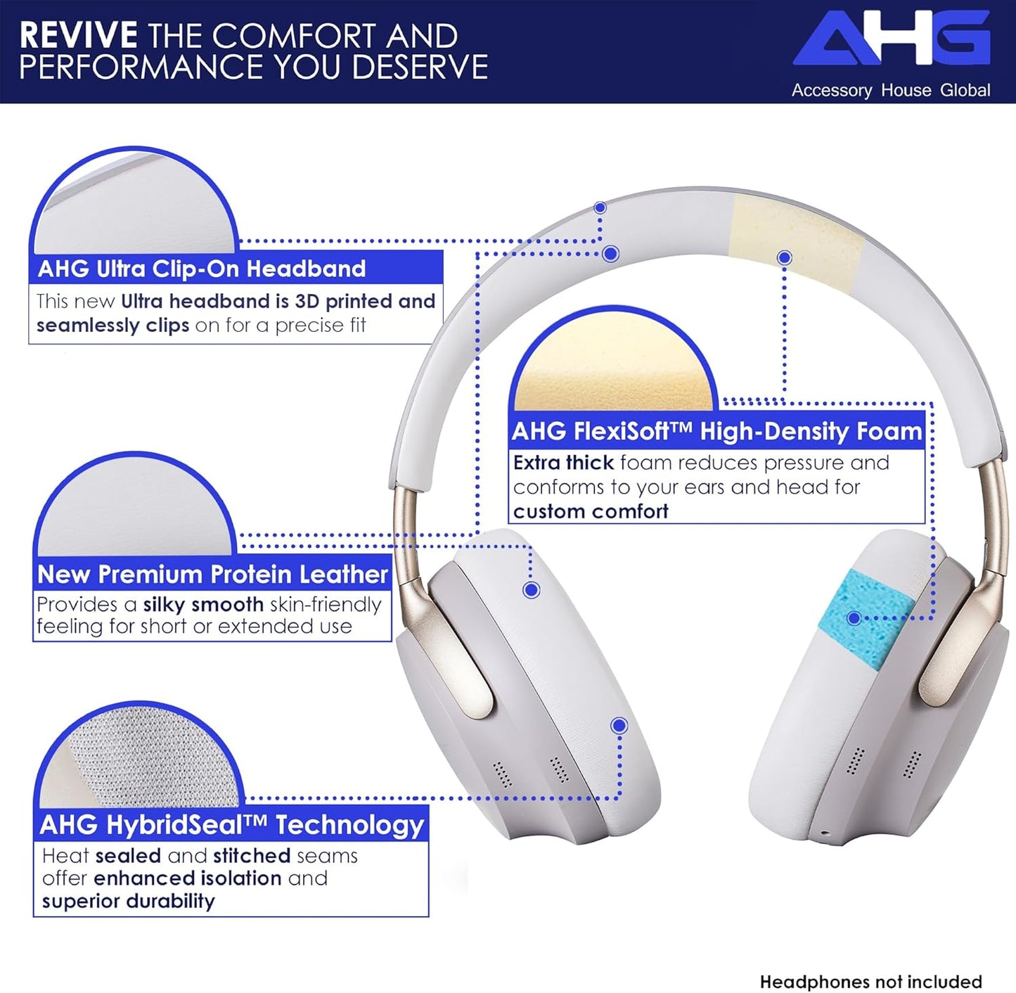 QC Ultra Replacement Ear pad and Headband Pad Kit Cushion Compatible with Bose QuietComfort Ultra Wireless Headphones. (AHG-QUIETCOMFORT-Ultra-Combo-White-Smoke)