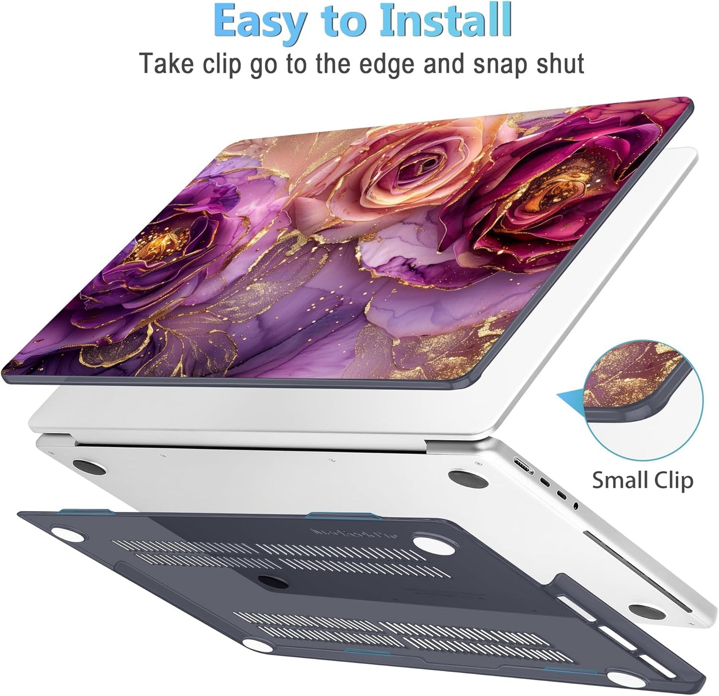 Mektron Case for MacBook Pro 16" M4 A3403 A3186 M3 A2991 M2 A2780 M1 A2485 (2021/2023/2024) Pro/Max with Touch ID, Hard Shell Plastic Laptop Cover Keyboard Cover Screen Protector, Marble Flowers