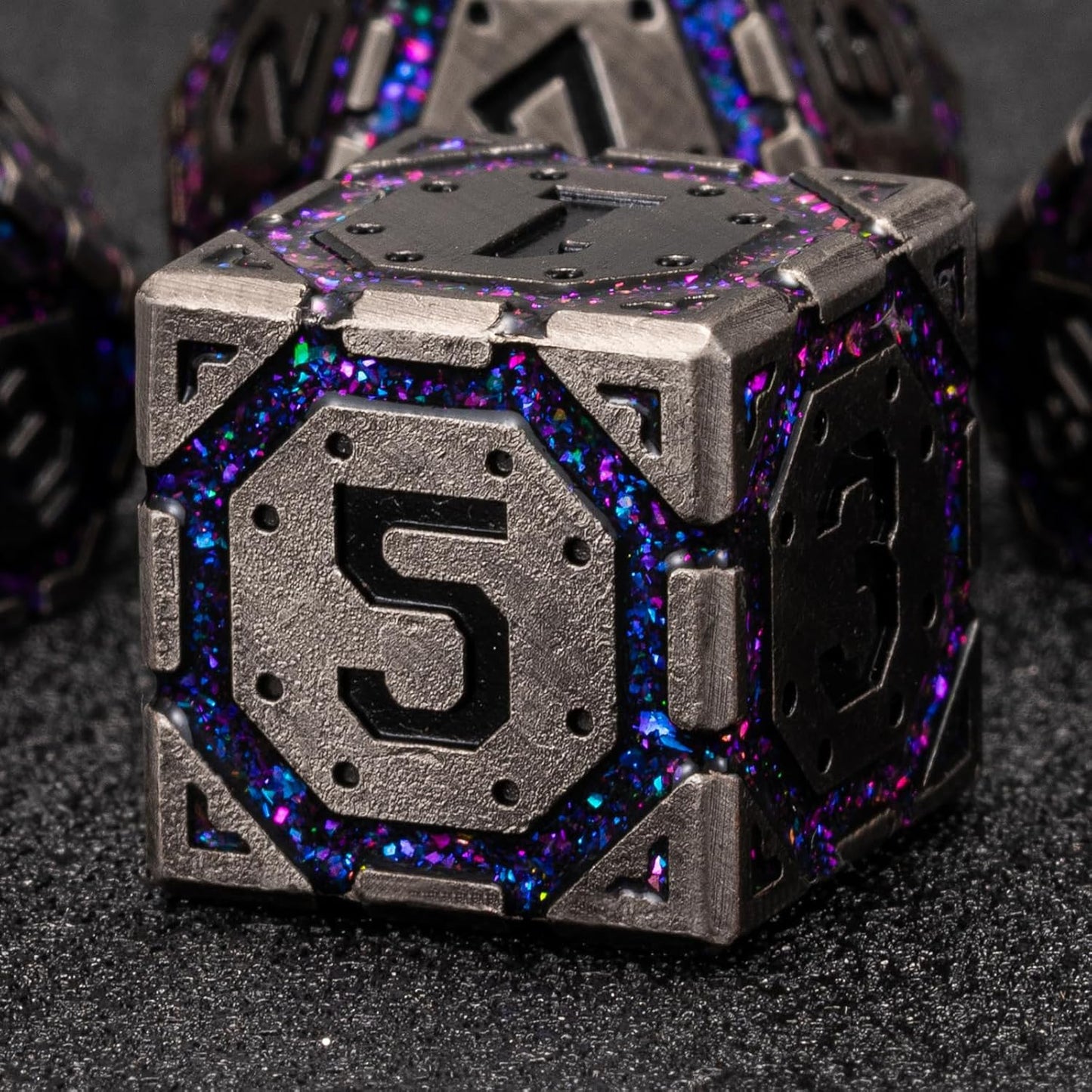 Metal D&D Dice Set, Polyhedral Metallic Dice with Cracks for Dungeons and Dragons RPG TTRPG DND 7-Die Set with Gift Case