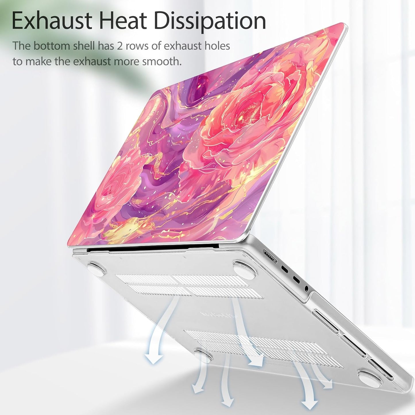 Tuiklol for MacBook Pro 14 Inch Case 2024-2021 Release M4 A3112 A3401 A3185/M3 A2918 A2992/M2 A2779/M1 A2442 Pro/Max,Hard Shell Case with Keyboard Cover & Screen Protector for Touch ID,Pink Roses