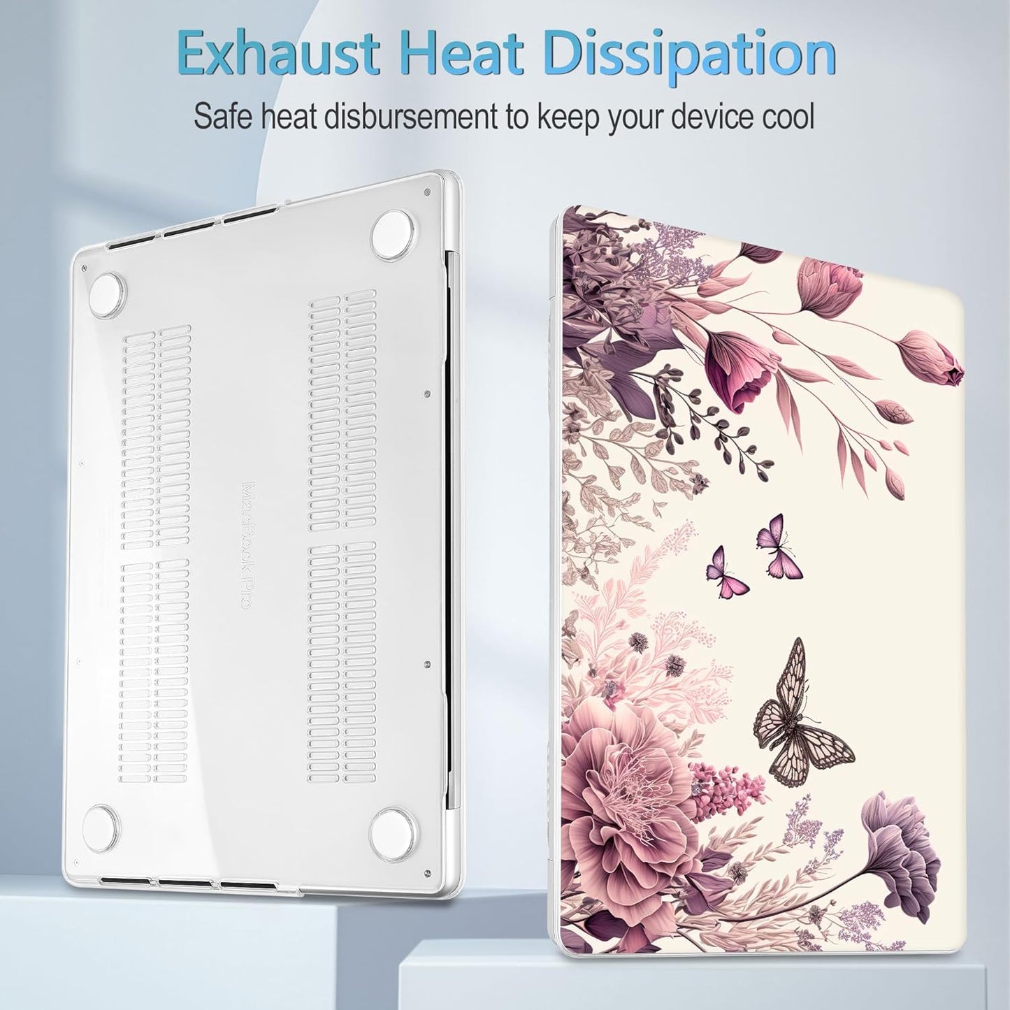 Mektron Case for MacBook Pro 16" M4 A3403 A3186 M3 A2991 M2 A2780 M1 A2485 (2021/2023/2024) Pro/Max with Touch ID, Hard Shell Plastic Laptop Cover Keyboard Cover, Butterfly Flower C074